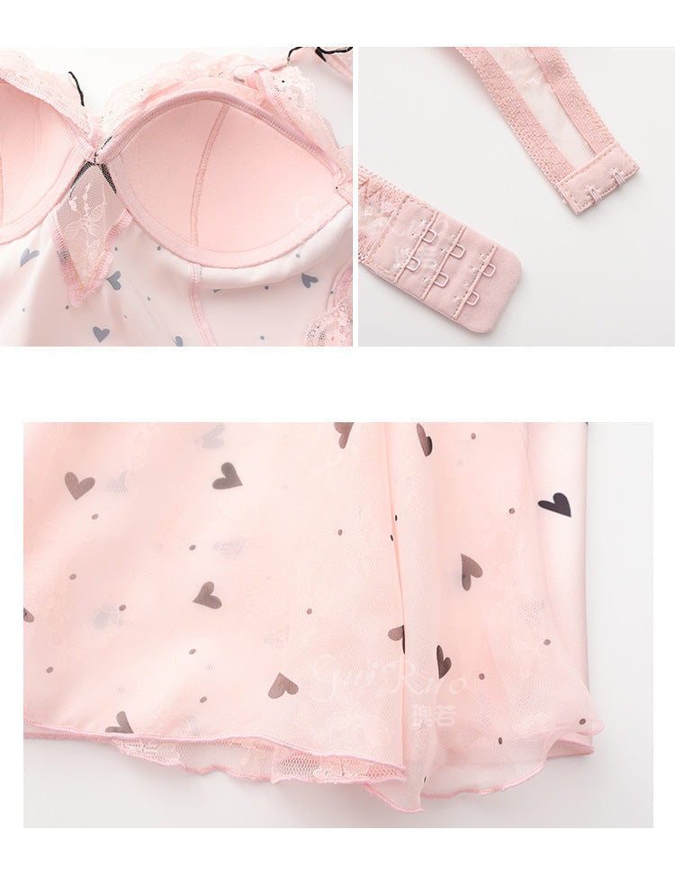 DZ Gorgeous Ice Silk Nightdress Sweet Mesh Lace with Chest Pads Plus Size Strap Nightdress Lazy Style Set P4823