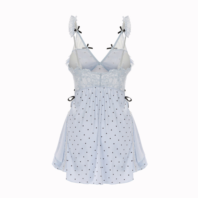 DZ Gorgeous Sexy Temptation Padded Bra Transparent Mesh Smooth Ice Silk Camisole Nightdress Deep V Suit P4848