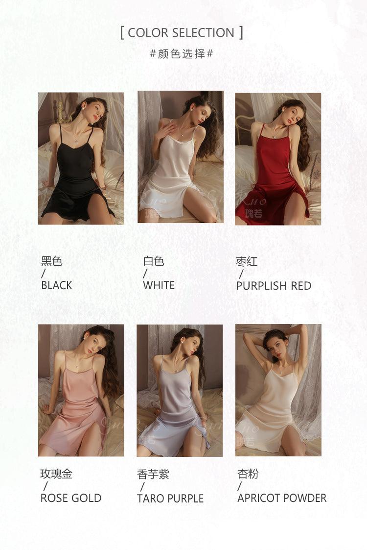 DZ Gorgeous Hot Lace-Up Backless Nightdress Sexy Temptation Slit Pure Desire Silky Satin Camisole Dress Set5606