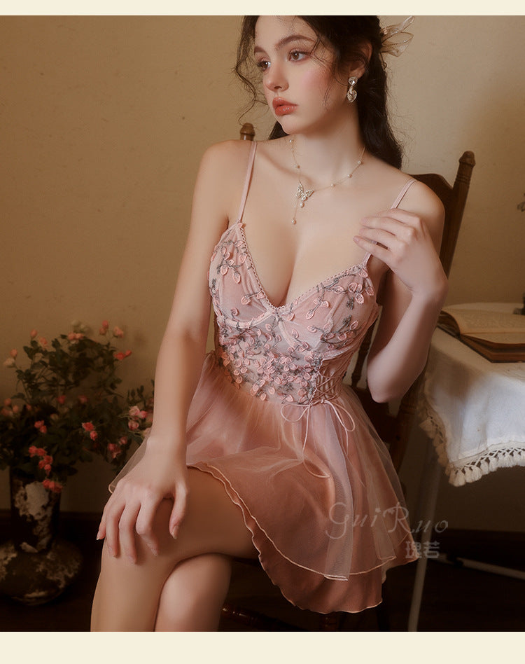 DZ Gorgeous Sexy Backless Temptation Velvet Sweet Underwire Gathered Camisole Nightdress Robe Loungewear C5240