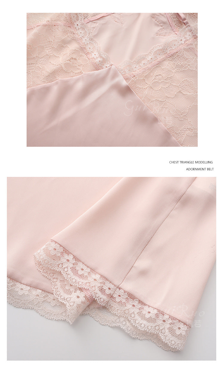 DZ Magnificent Summer Plus Size Nightdress with Chest Pads, Gathered Backless Strap Nightgown, Robe, Women's Homewear Set4372