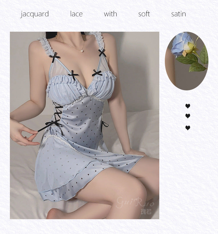 DZ Gorgeous Sexy Temptation Padded Bra Transparent Mesh Smooth Ice Silk Camisole Nightdress Deep V Suit P4848