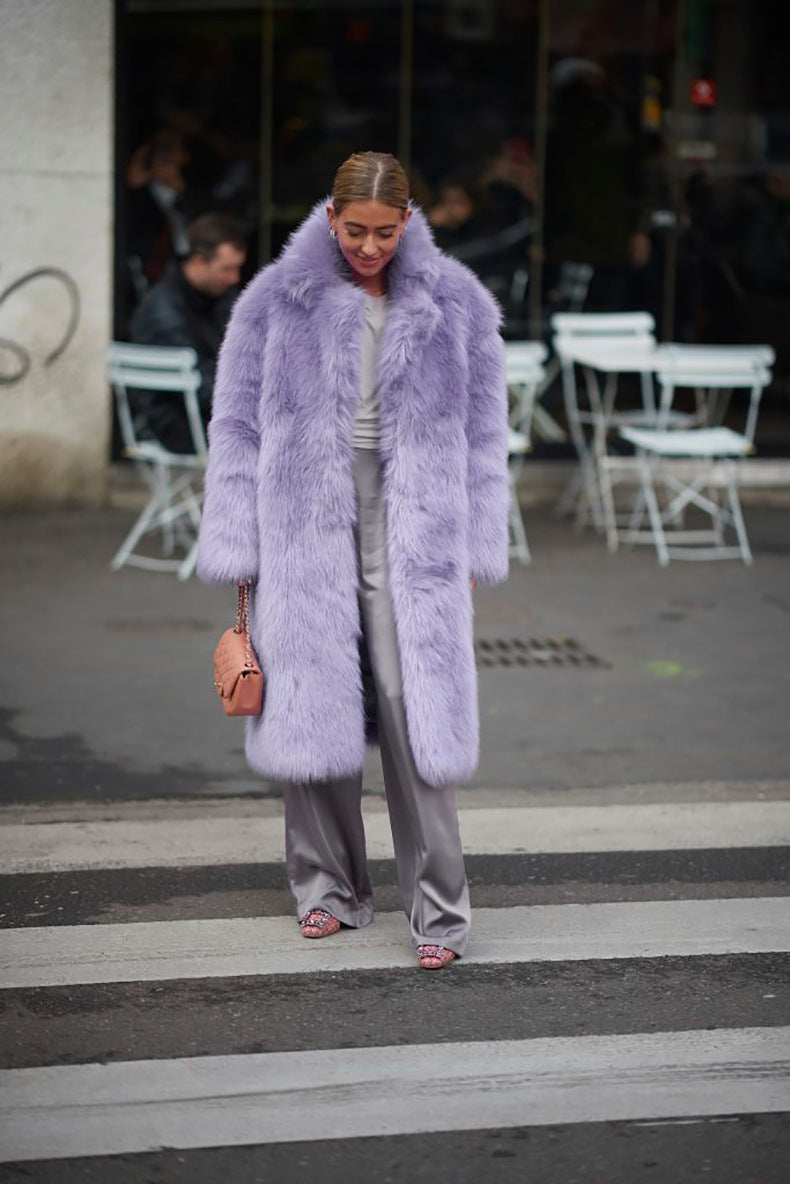 European Topeka long-haired coat Street hipster thick fur lapel coat in autumn and winter.