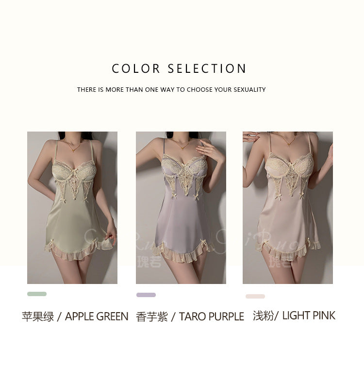 DZ Gorgeous Sexy Underwire Nightdress with Chest Pads, Comfortable Robe, Plus Size Pure Desire Homewear Set4240