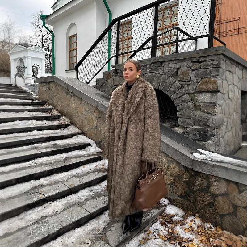 Apricot Red Long Coat New Fur Shearling Jacket Brown Coffee Color Thickened Winter Warm Outerwear Extra Long