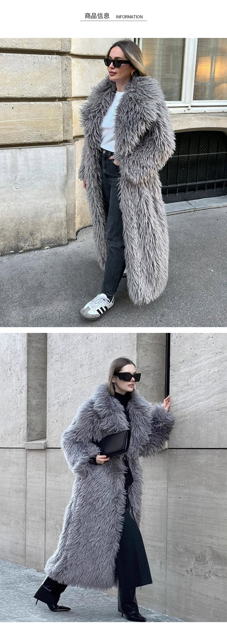 Long Fur Coat Long Hair Fur Winter Warm European and American Style Turn-Down Collar High-End Jacket