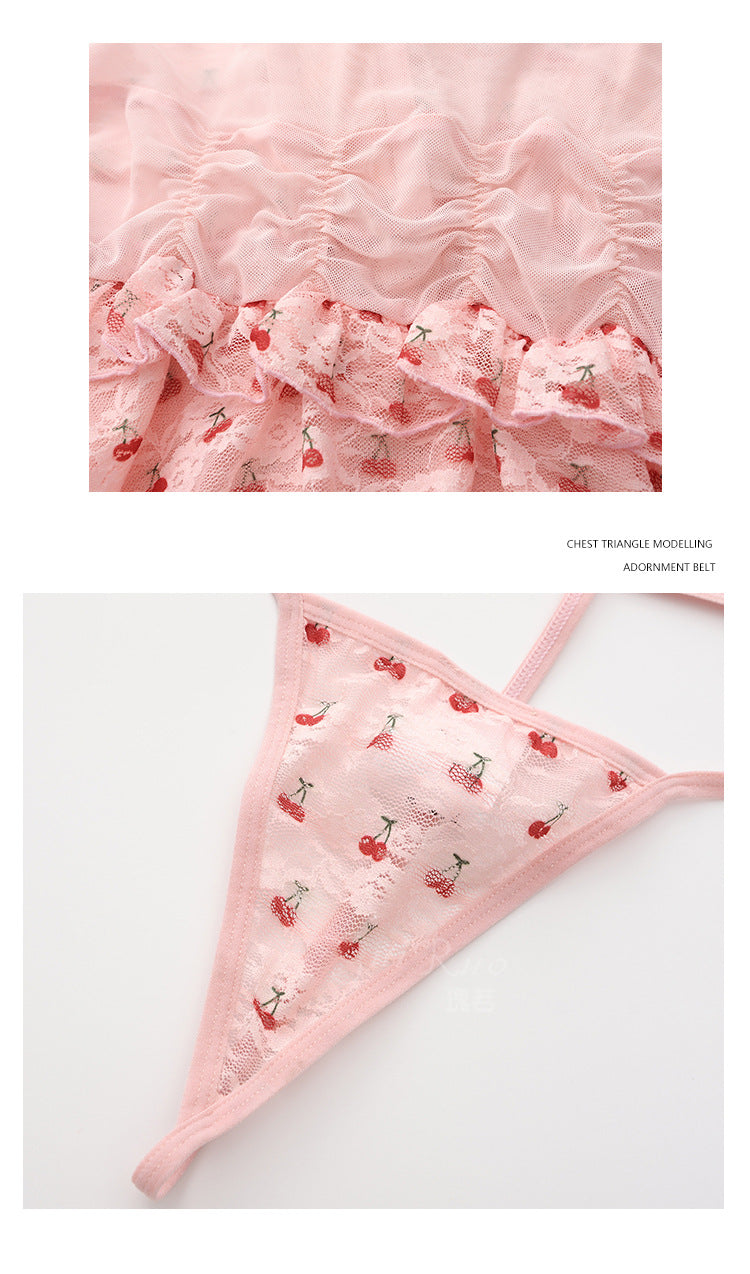 DZ Gorgeous Light Luxury Playful Printed Sexy Lingerie Hot Hollow Mesh Padded Nightdress Uniform Set4399