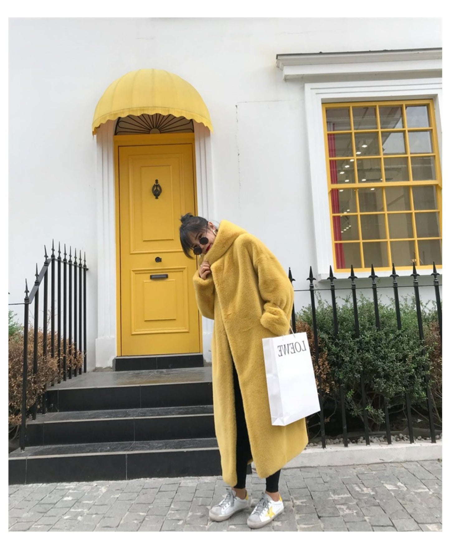 New Korean version of mink fur thick loose plush hooded long coat.