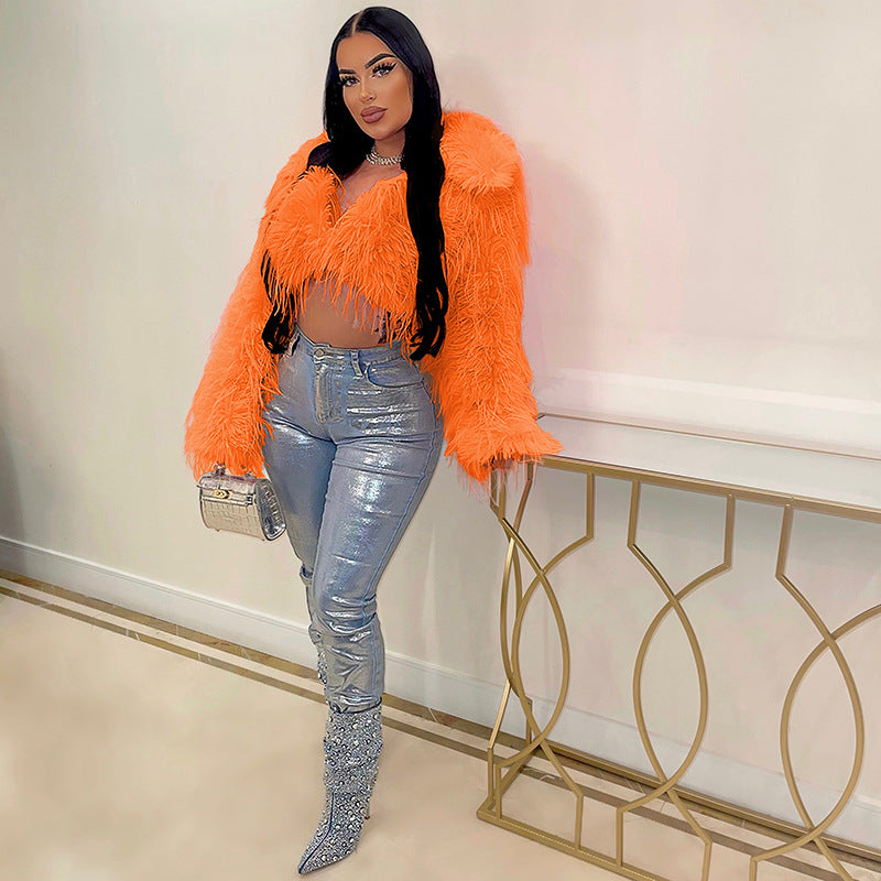 Autumn and winter new fur coat for women ins Internet Celebrity Style Unique Imitation Beach Wool Ultra Short Furry Top