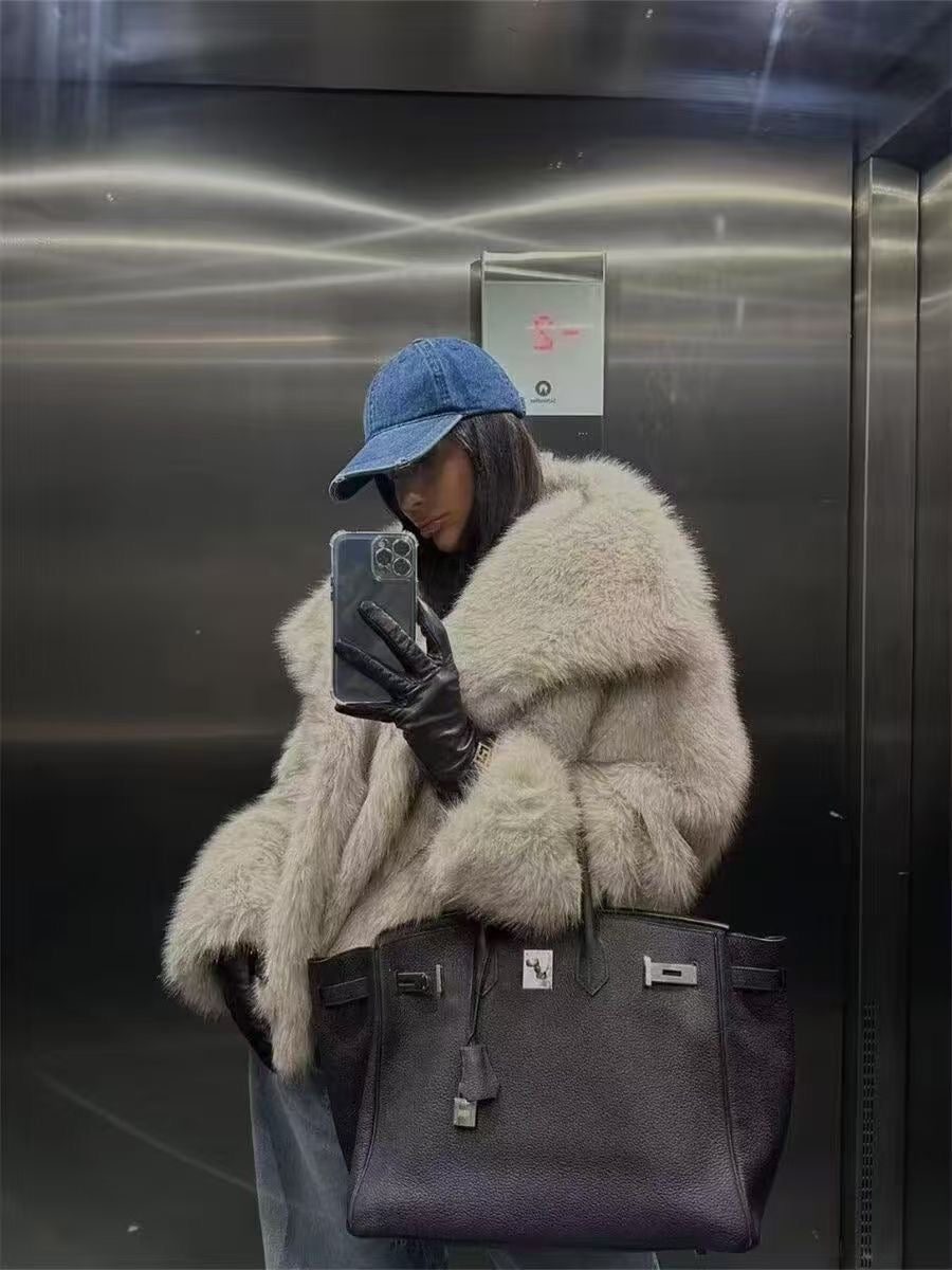 New fur jacket ladies loose long-sleeved coat Topeka fox fur