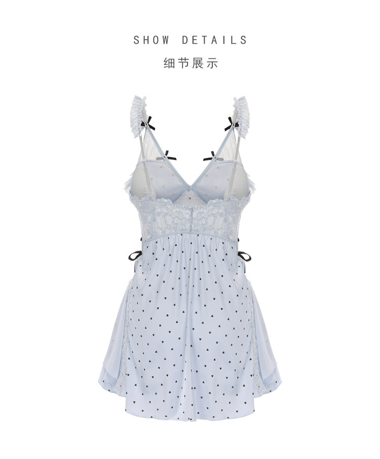 DZ Gorgeous Sexy Temptation Padded Bra Transparent Mesh Smooth Ice Silk Camisole Nightdress Deep V Suit P4848