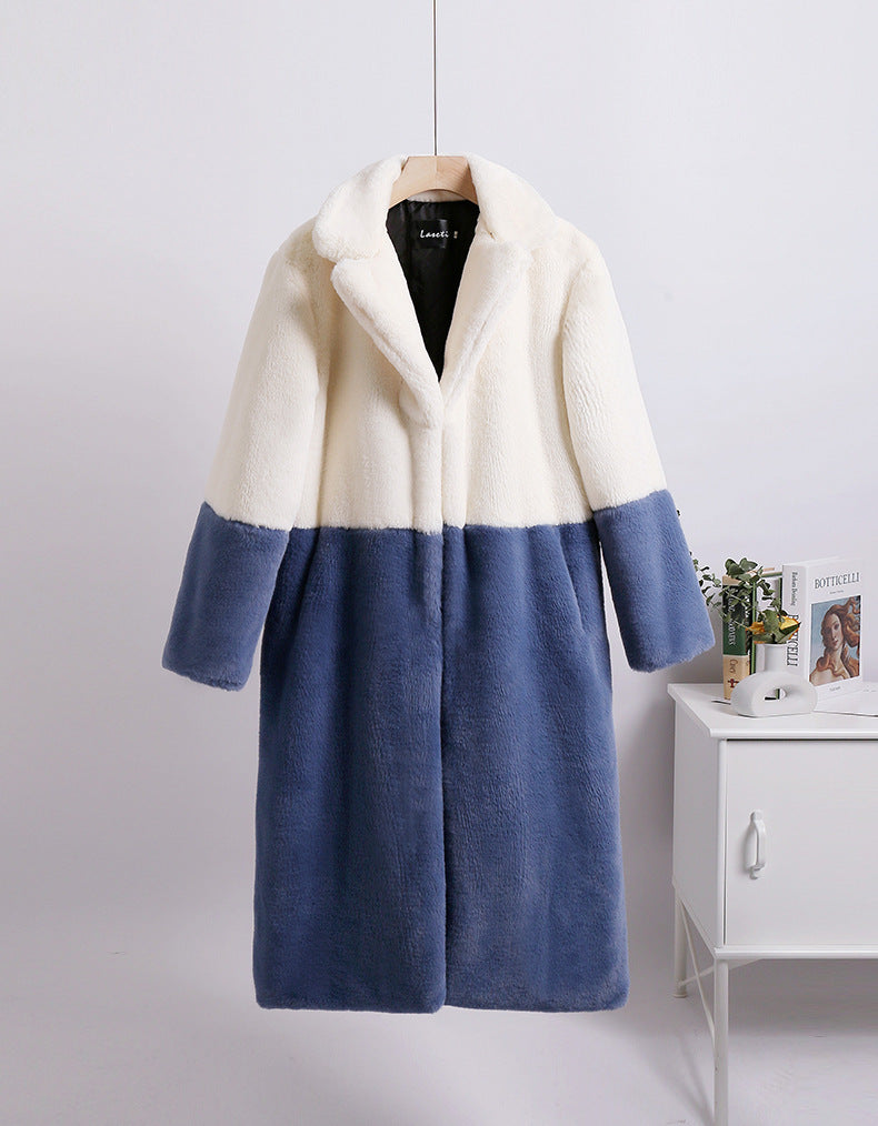 Loose mink fur stitching long coat Mao Mao suit collar women's coat