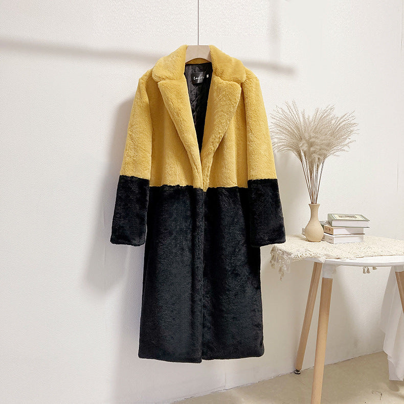 Loose mink fur stitching long coat Mao Mao suit collar women's coat