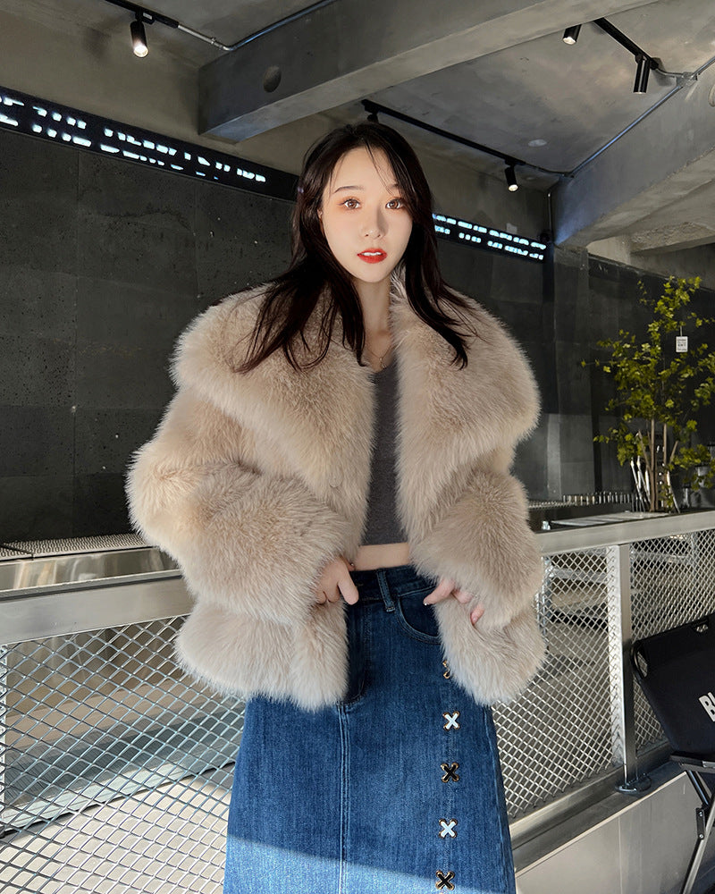 Fashionable Large Lapel Fur Coat for Women Elegant Socialite Long Sleeve Warm Overcoat Fur Top Wholesale