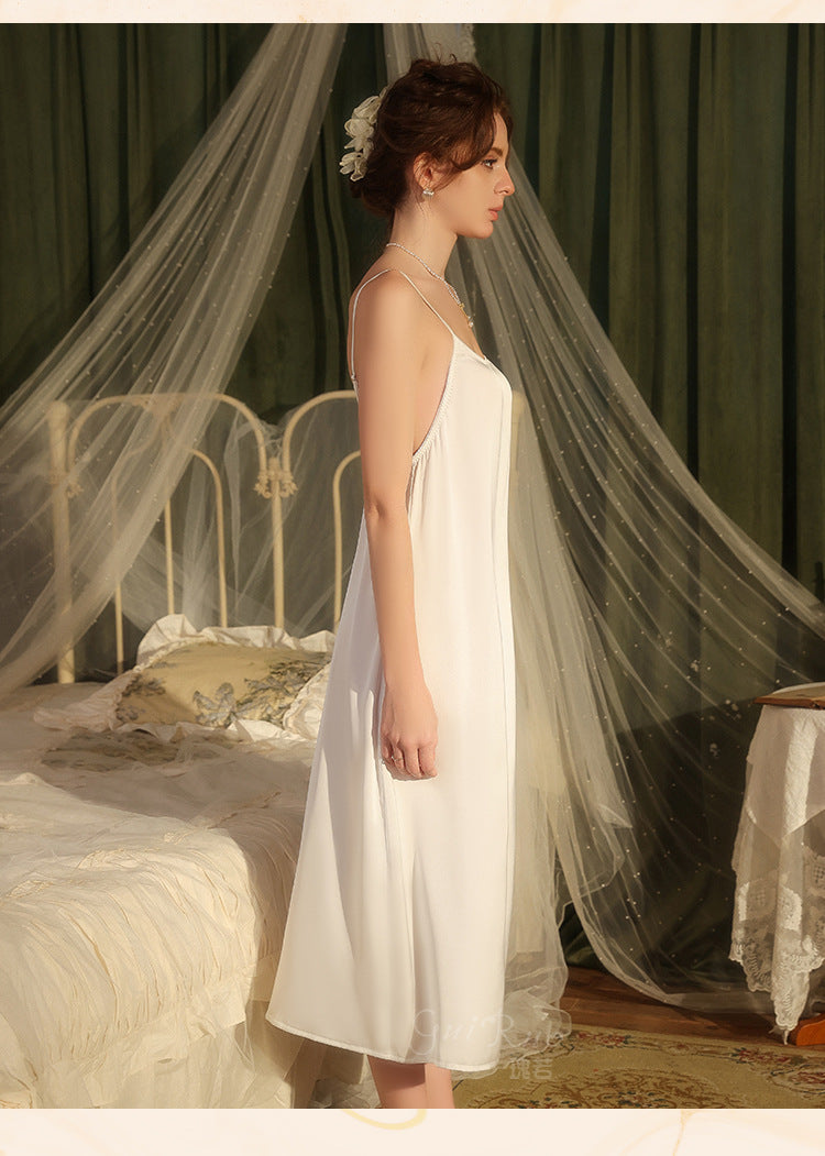 DZ Magnificent Pure Desire Backless V Lure Collar Ice Silk Camisole Nightdress Mesh Robe Women's Homewear Set5485