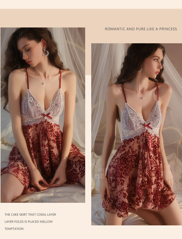 DZ Gorgeous Sexy Hot Backless Velvet Nightdress Passionate Temptation with Chest Pads Plus Size Homewear Set5913