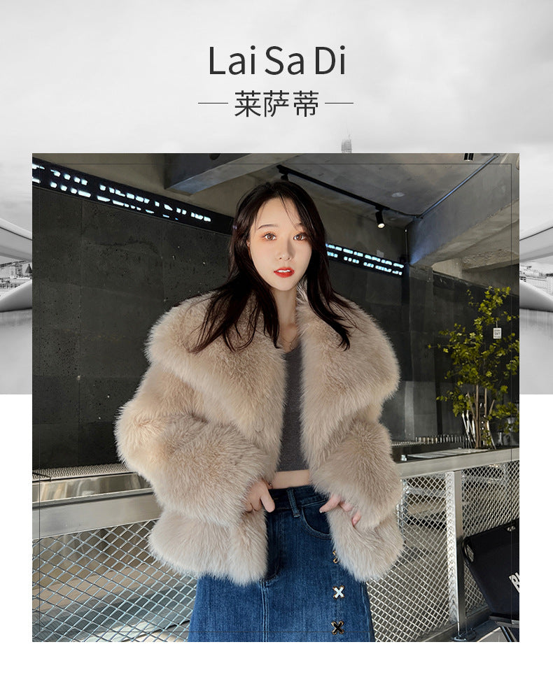 Fashionable Large Lapel Fur Coat for Women Elegant Socialite Long Sleeve Warm Overcoat Fur Top Wholesale