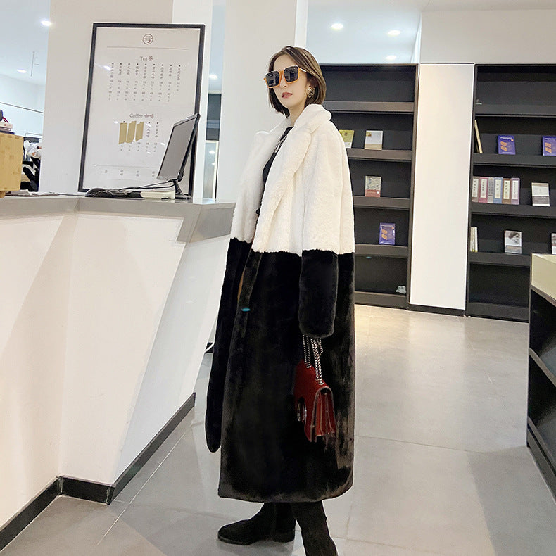 Loose mink fur stitching long coat Mao Mao suit collar women's coat