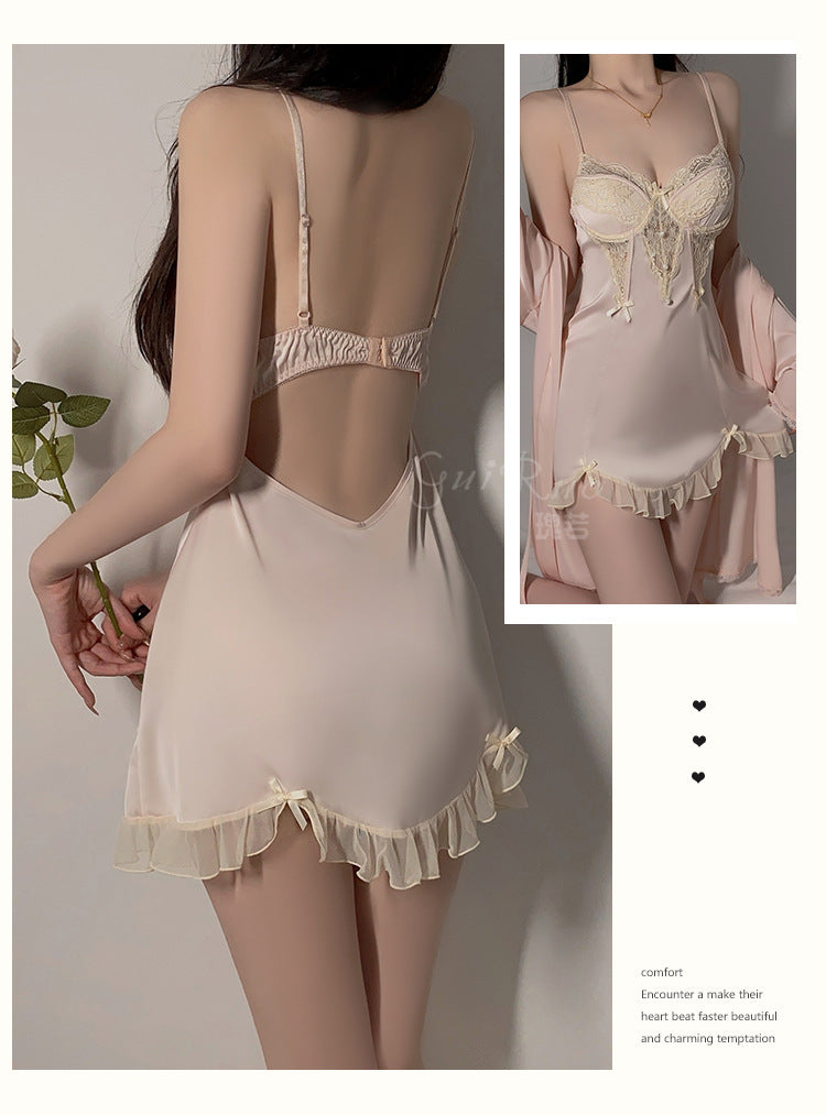 DZ Gorgeous Sexy Underwire Nightdress with Chest Pads, Comfortable Robe, Plus Size Pure Desire Homewear Set4240