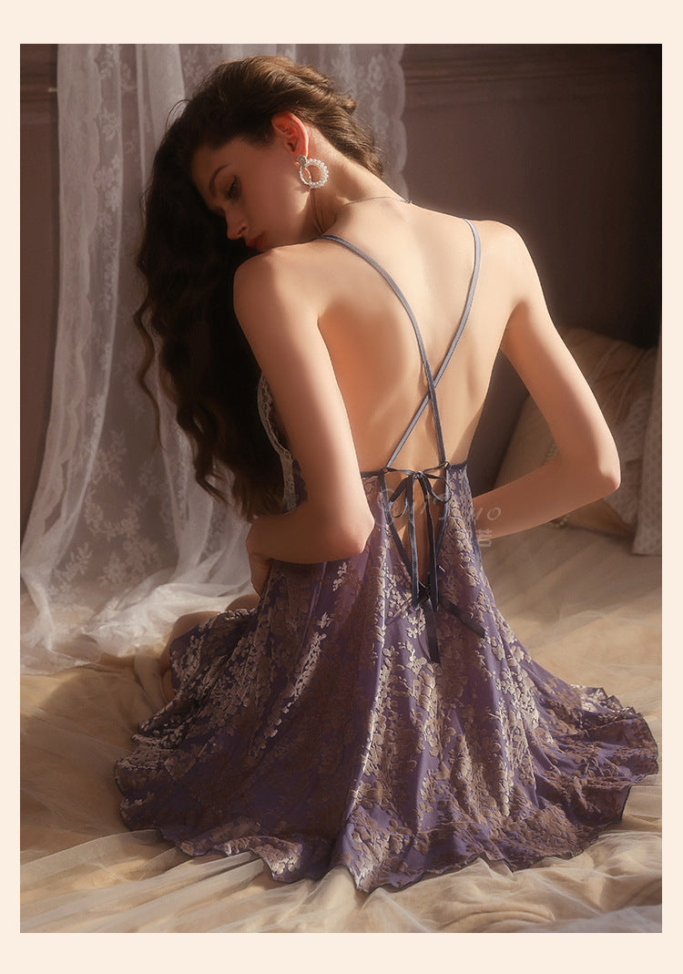 DZ Gorgeous Sexy Hot Backless Velvet Nightdress Passionate Temptation with Chest Pads Plus Size Homewear Set5913