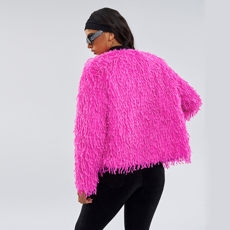 European and American Street Style Fur Coat Amazon Cross-Border Fur Jacket Solid Color Short Fur Coat