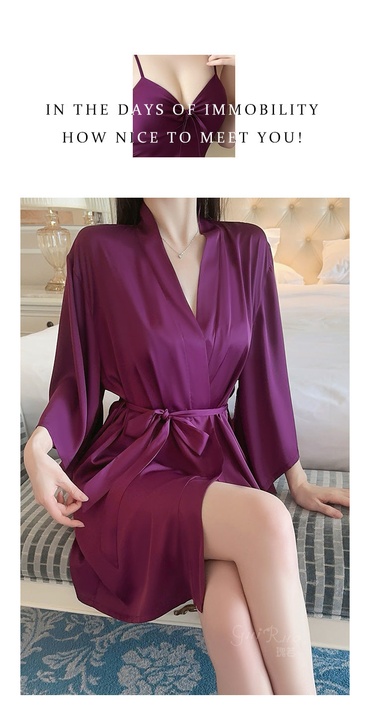 DZ Guiruo Brand Lingerie Sexy Simple Satin Push-Up Padded Women's Camisole Nightdress Homewear Set4458