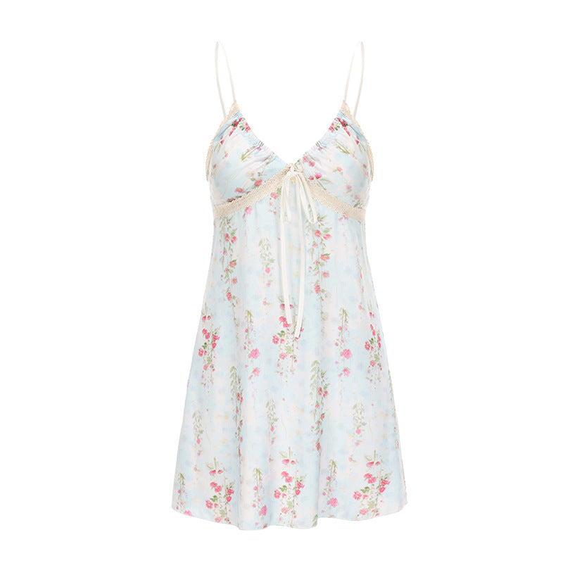 DZ Graceful New Luxury Silky Satin Printed Nightdress Sexy Temptation with Chest Pads Plus Size Set5298