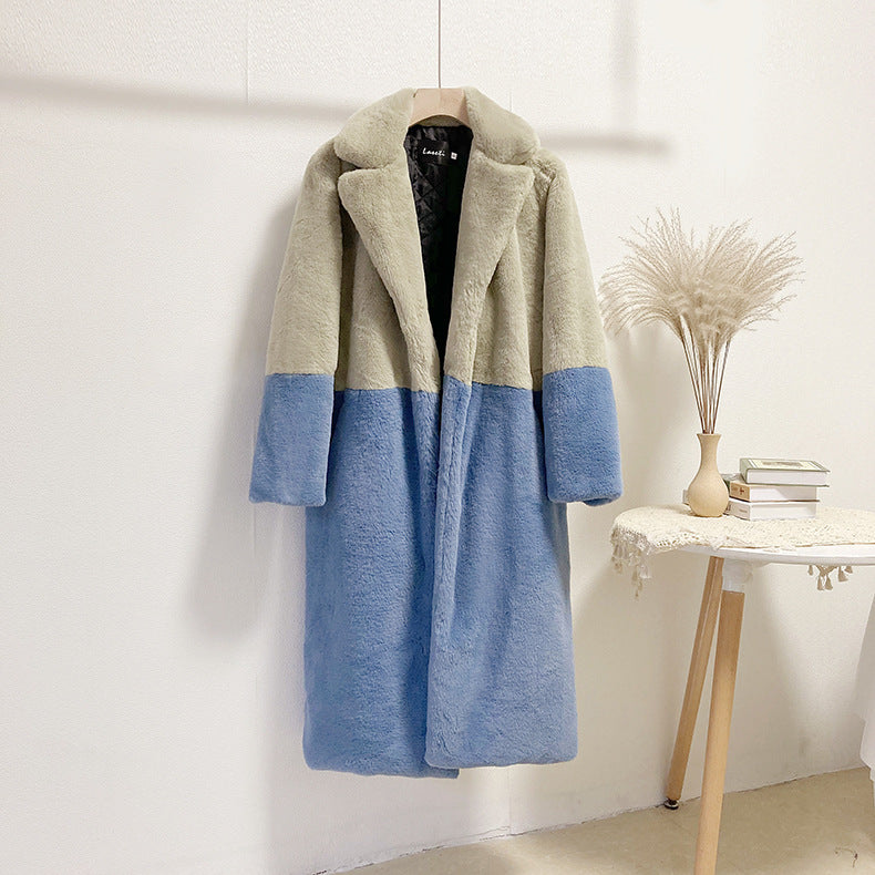 Loose mink fur stitching long coat Mao Mao suit collar women's coat