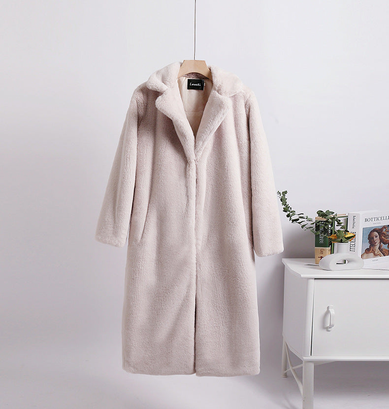 Loose mink fur stitching long coat Mao Mao suit collar women's coat