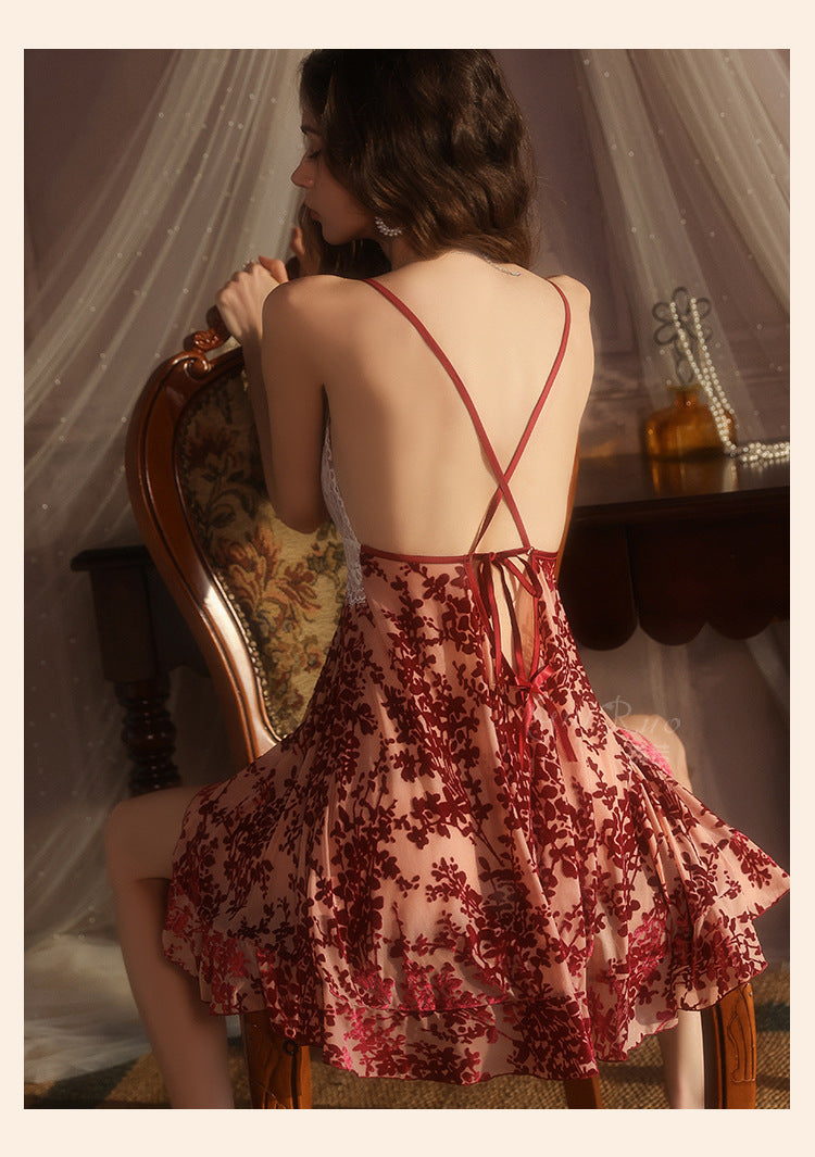 DZ Gorgeous Sexy Hot Backless Velvet Nightdress Passionate Temptation with Chest Pads Plus Size Homewear Set5913