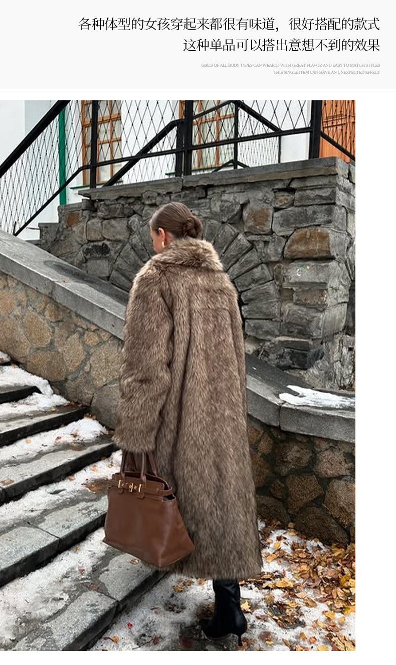 Apricot Red Long Coat New Fur Shearling Jacket Brown Coffee Color Thickened Winter Warm Outerwear Extra Long