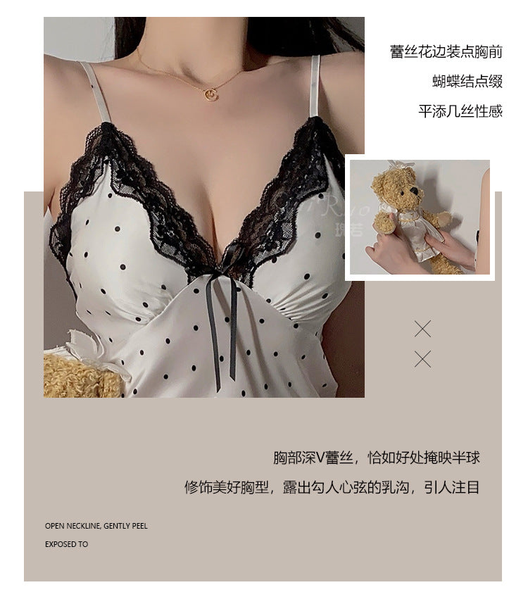 Magnificent and Sexy Deep V Padded Sleepwear Simple Sweet Print Pure Desire Plus Size Nightdress Homewear Set4904