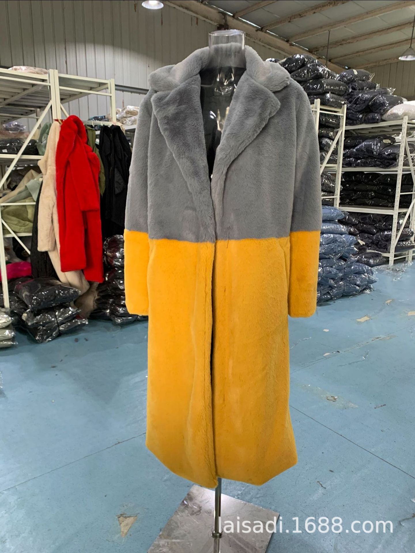 Loose mink fur stitching long coat Mao Mao suit collar women's coat