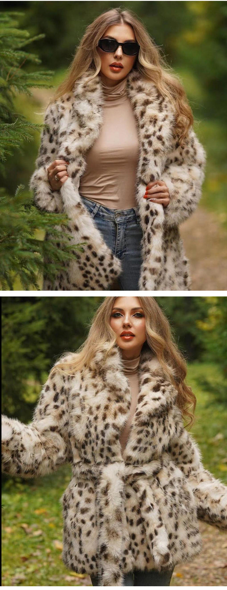 Europe, America, autumn and winter, new plus size women's fur leopard coat, suit collar and long section.