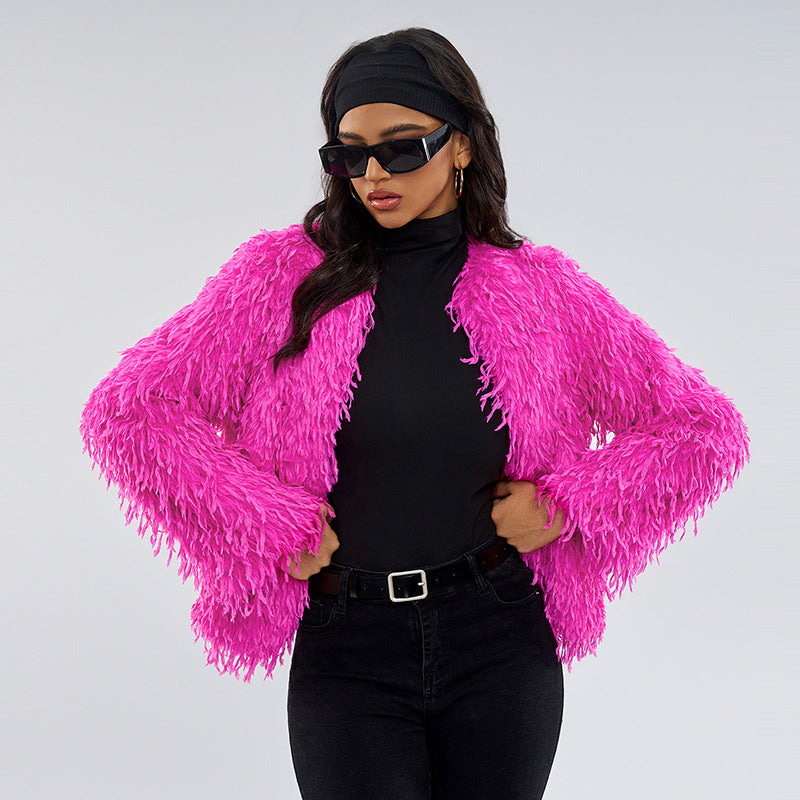 European and American Street Style Fur Coat Amazon Cross-Border Fur Jacket Solid Color Short Fur Coat