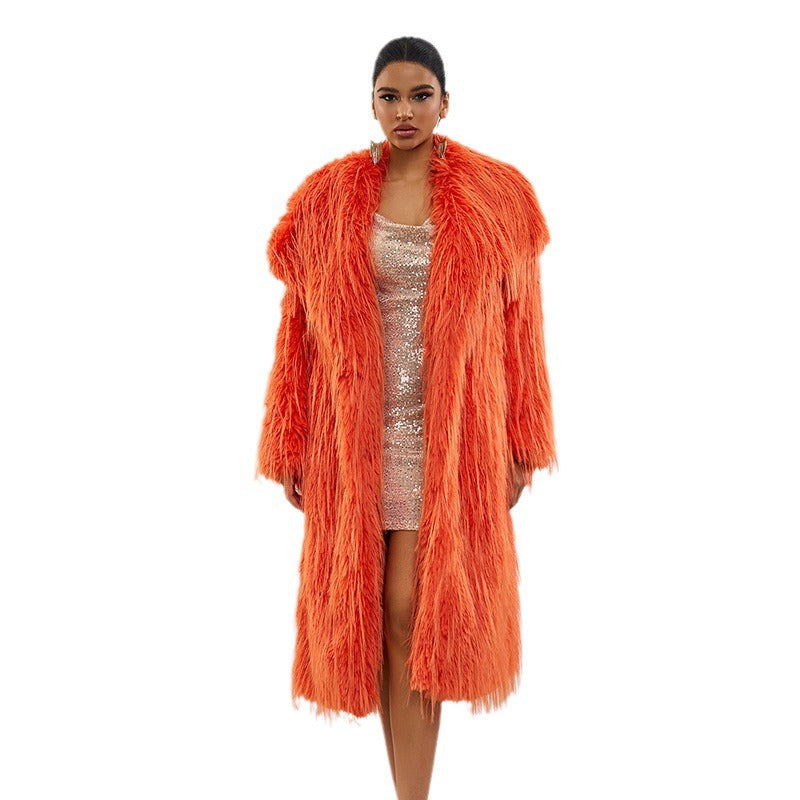 Design Sense Tassel Fur Coat Extra Long Solid Color Fur Coat Autumn Winter New Fur Coat
