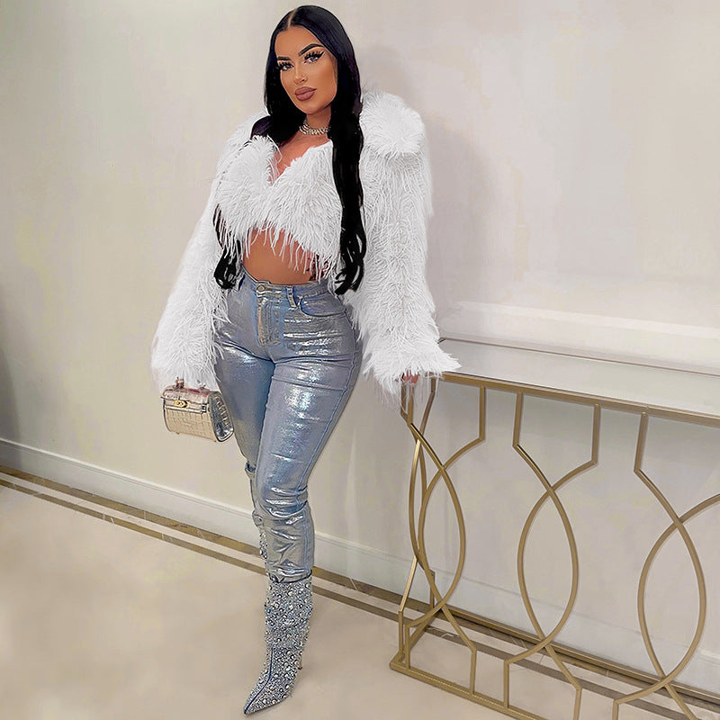 Autumn and winter new fur coat for women ins Internet Celebrity Style Unique Imitation Beach Wool Ultra Short Furry Top