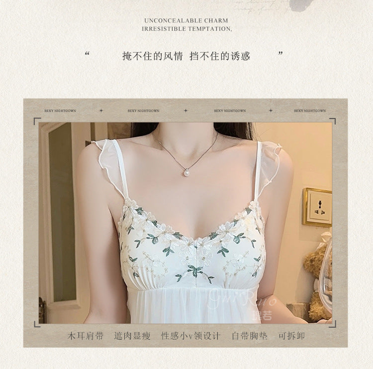 DZ Gorgeous Sexy Nightdress Passionate Temptation with Chest Pads Hot See-through Chiffon Lace Nightgown Robe Set5148