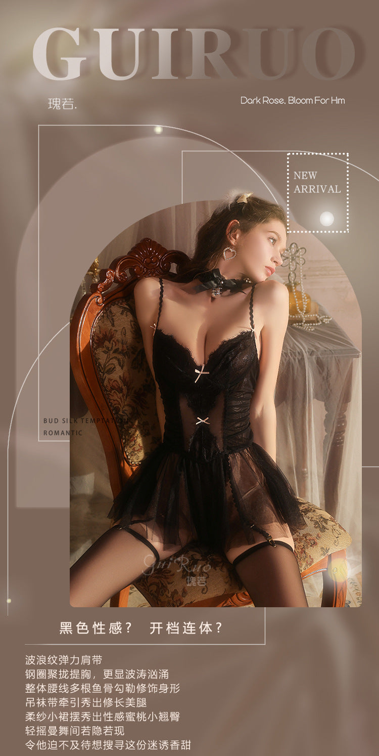 DZ Gorgeous Plus Size Sexy Lingerie with Underwire Bodysuit Pure Desire See-through Mesh Uniform Set A5051