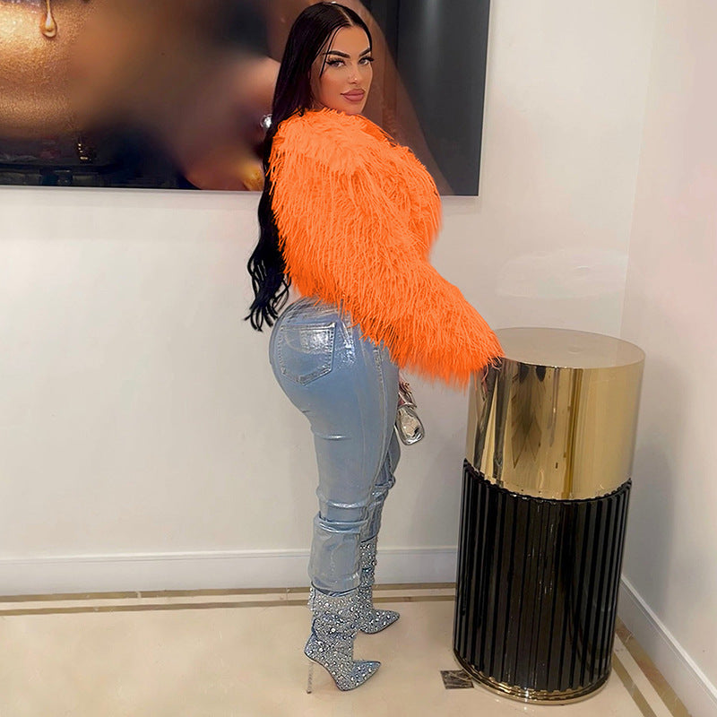 Autumn and winter new fur coat for women ins Internet Celebrity Style Unique Imitation Beach Wool Ultra Short Furry Top