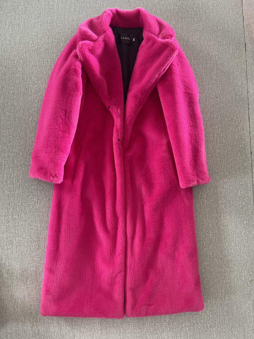 Loose mink fur stitching long coat Mao Mao suit collar women's coat