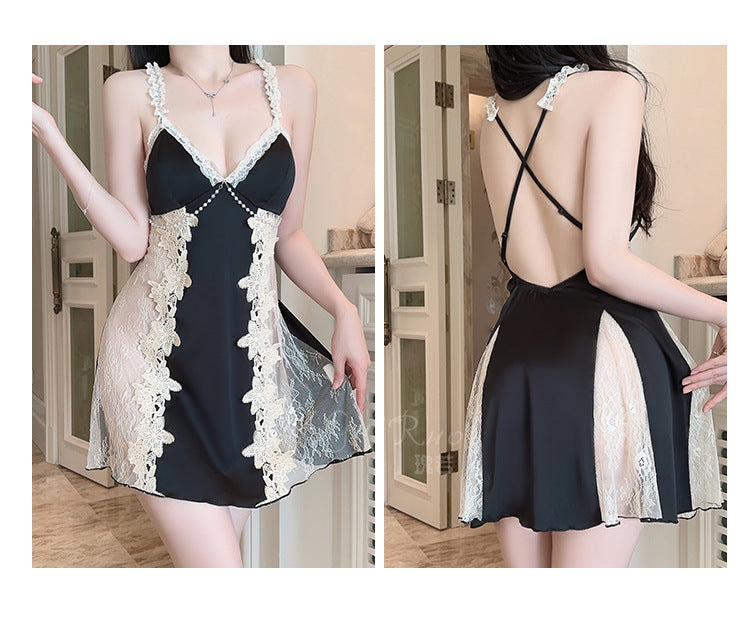 DZ Gorgeous Sexy Padded Nightdress Passionate Deep V Backless Light Luxury Satin Plus Size Nightdress and Robe Set A5271