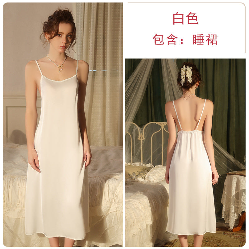 DZ Magnificent Pure Desire Backless V Lure Collar Ice Silk Camisole Nightdress Mesh Robe Women's Homewear Set5485