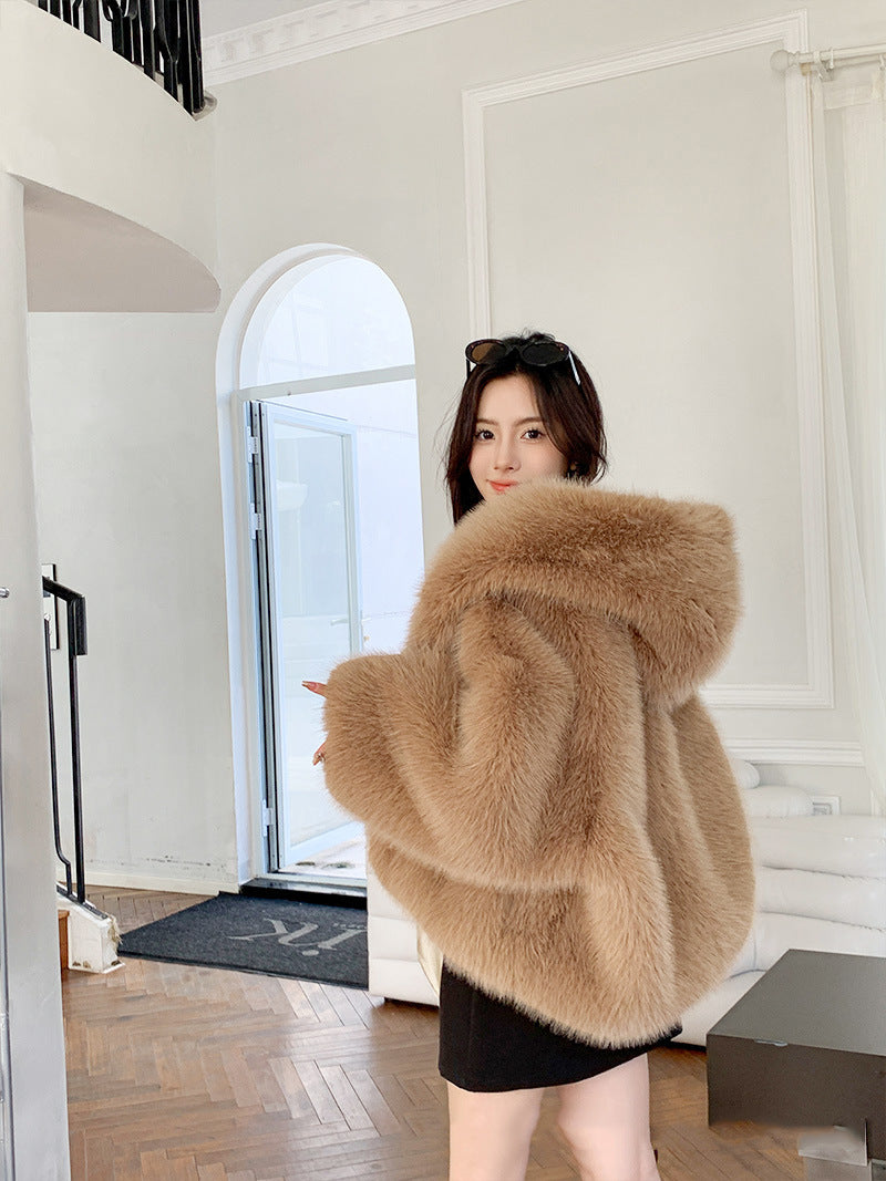 New fried street environmental protection fur fox hooded coat female Korean version of high sense.