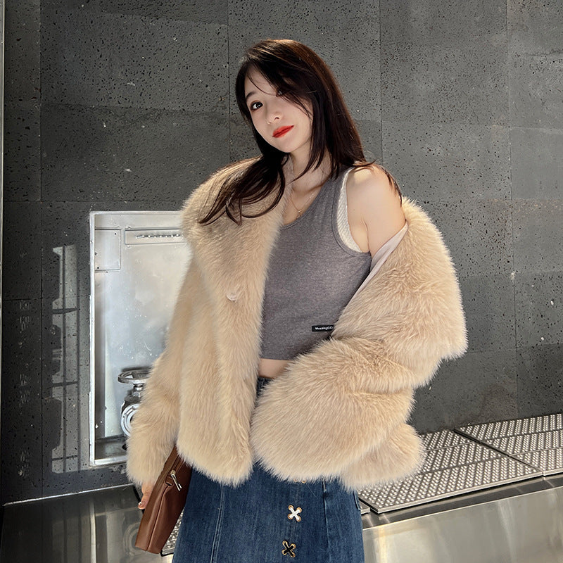 Fashionable Large Lapel Fur Coat for Women Elegant Socialite Long Sleeve Warm Overcoat Fur Top Wholesale