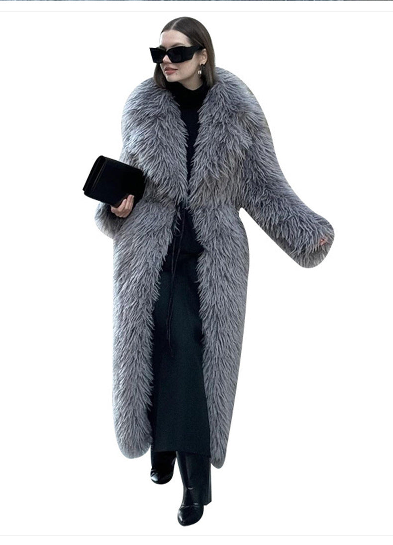 Long Fur Coat Long Hair Fur Winter Warm European and American Style Turn-Down Collar High-End Jacket
