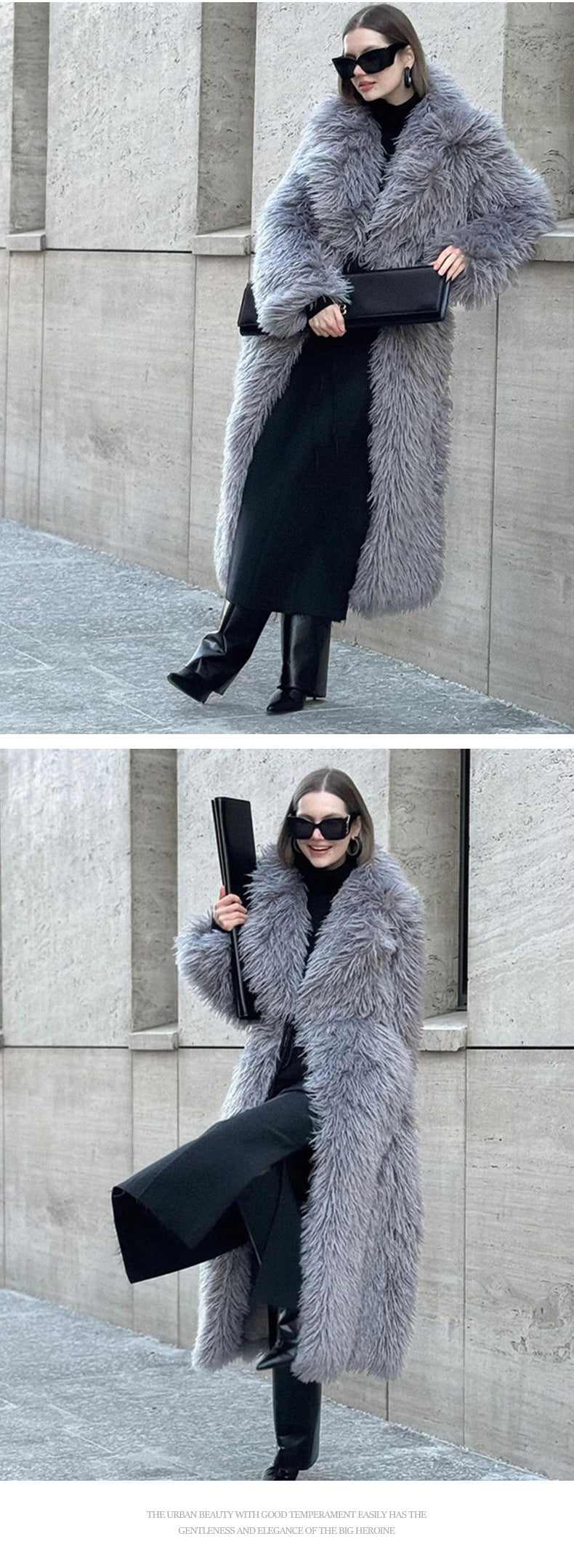 Long Fur Coat Long Hair Fur Winter Warm European and American Style Turn-Down Collar High-End Jacket