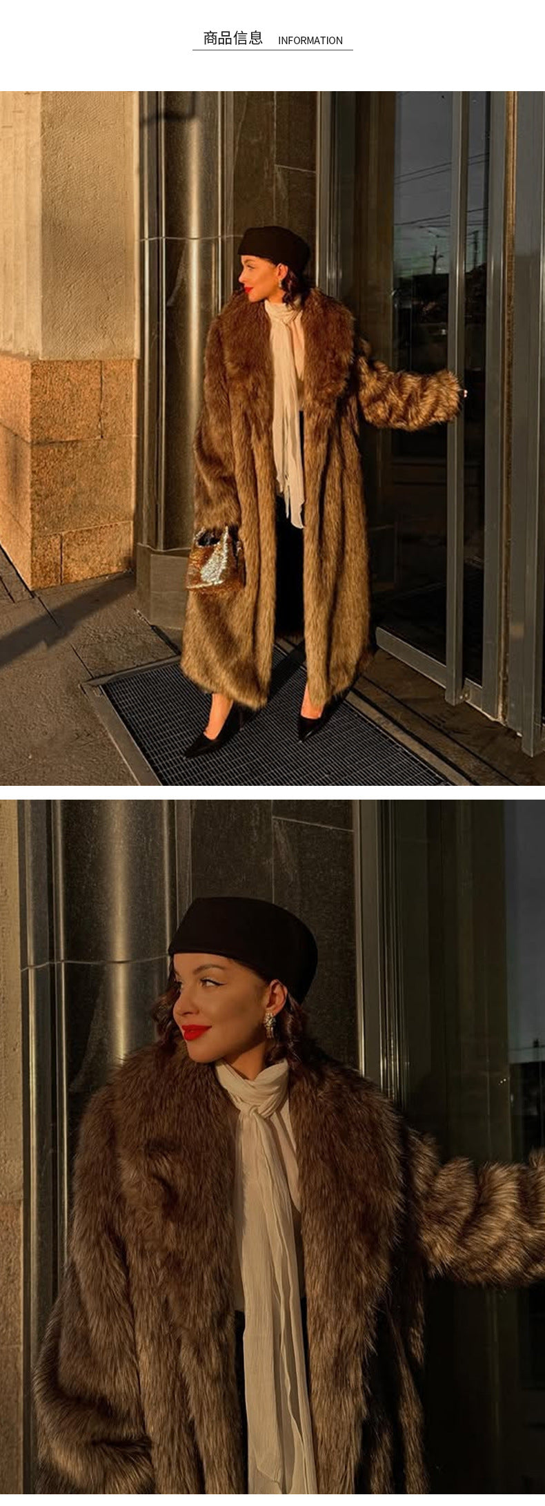 Apricot Red Long Coat New Fur Shearling Jacket Brown Coffee Color Thickened Winter Warm Outerwear Extra Long