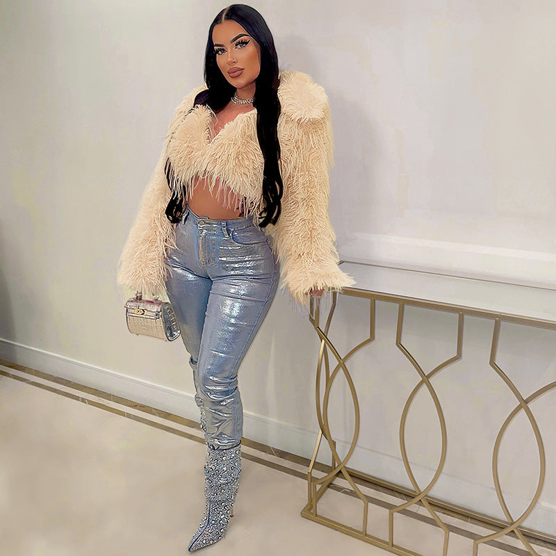 Autumn and winter new fur coat for women ins Internet Celebrity Style Unique Imitation Beach Wool Ultra Short Furry Top