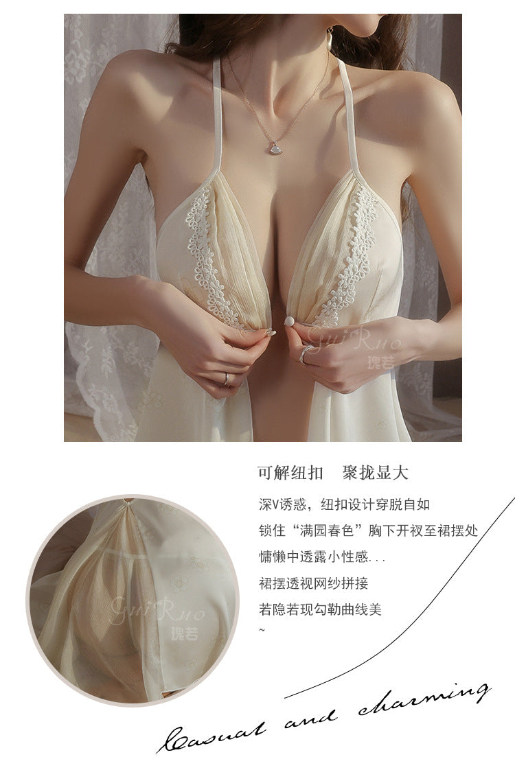 DZ Luxurious Plus Size Satin Lingerie Passionate Hot Slit Sexy Backless Nightdress Robe Women's Set5207